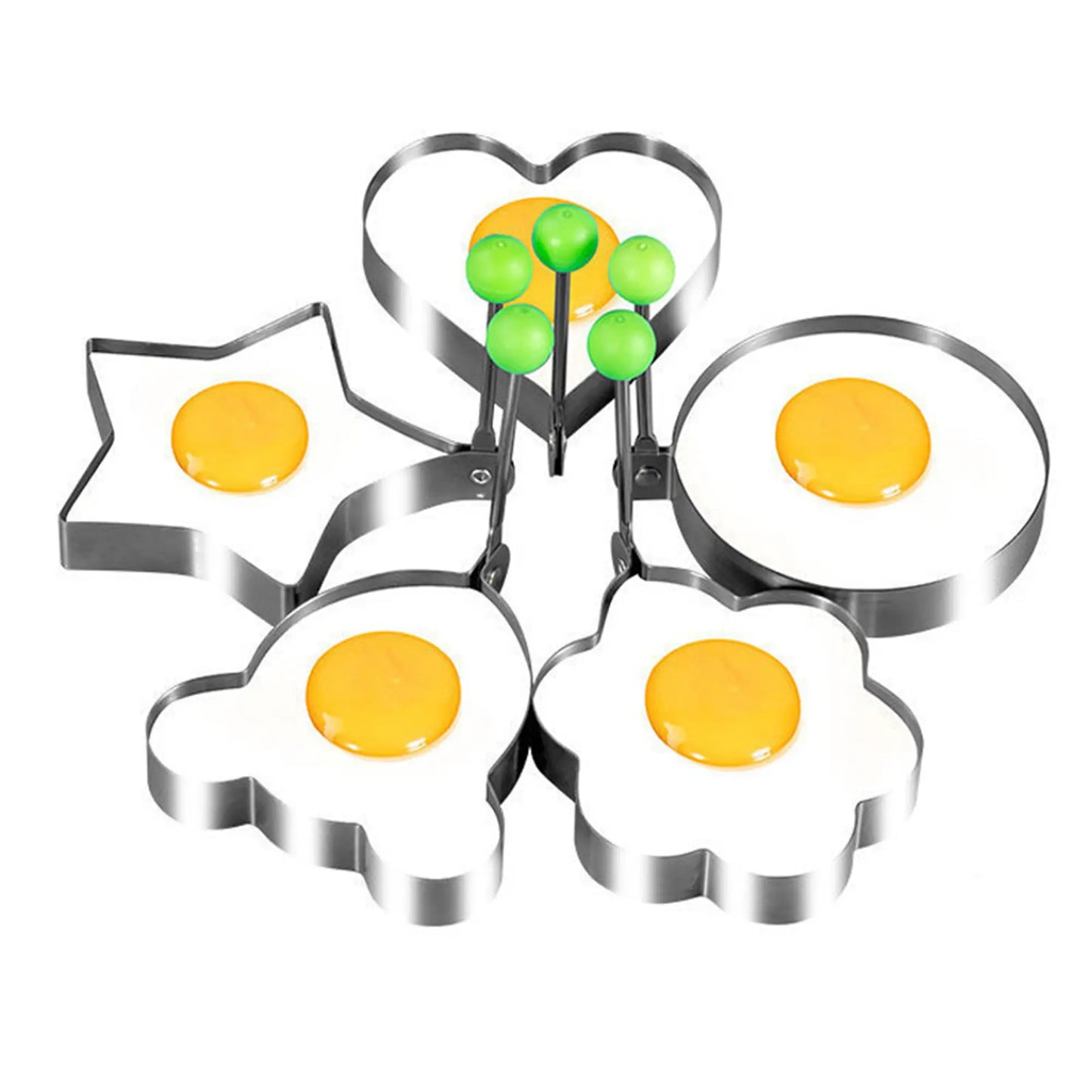 Set of 5 Non-Stick Stainless Steel Egg Ring Molds for Griddle Pan - Versatile Shapers for Pancakes and Eggs, Ideal for Cooking Multiple Shapes Simultaneously, Perfect for Family Breakfasts