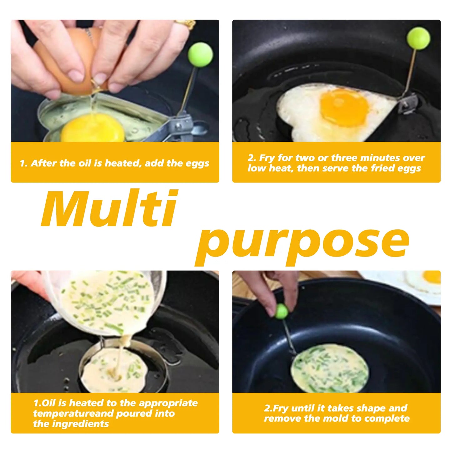 Set of 5 Non-Stick Stainless Steel Egg Ring Molds for Griddle Pan - Versatile Shapers for Pancakes and Eggs, Ideal for Cooking Multiple Shapes Simultaneously, Perfect for Family Breakfasts