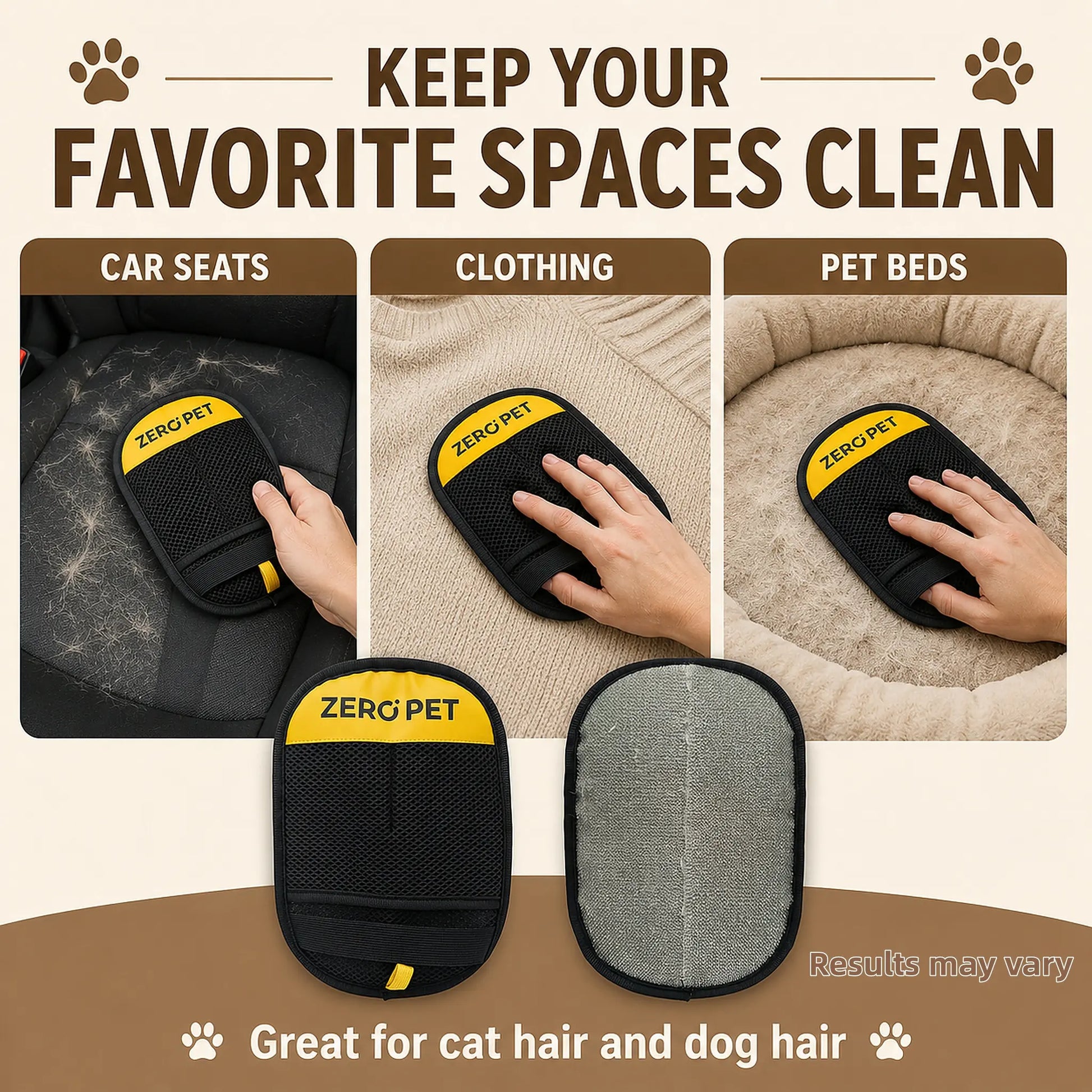 Reusable Pet Hair Removal Mitt - Double-Sided Fur Cleaning Glove for Dogs and Cats, Ideal for Furniture, Carpets, Car Mats, and Clothing