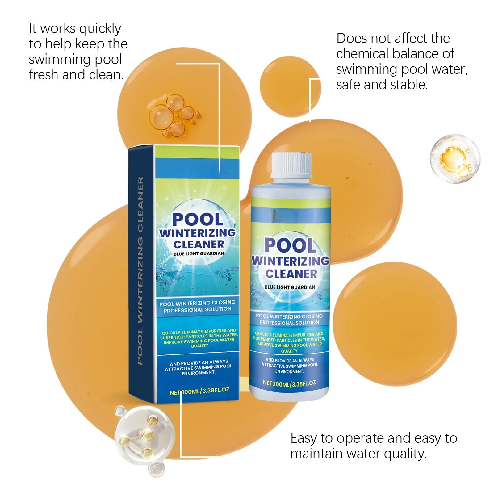 Advanced Pool Water Clarifier - Quick-Acting Formula for Above Ground and Inground Pools - Effectively Removes Cloudiness, Suspended Particles, and Impurities - Long-Lasting Water Treatment, 100ml