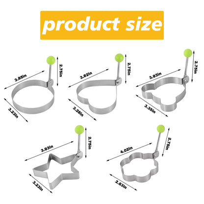 Set of 5 Non-Stick Stainless Steel Egg Ring Molds for Griddle Pan - Versatile Shapers for Pancakes and Eggs, Ideal for Cooking Multiple Shapes Simultaneously, Perfect for Family Breakfasts