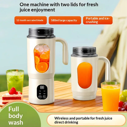 580ML Portable USB Rechargeable Juicer with LED Display, 22000 RPM Handheld Blender, Self-Cleaning, BPA-Free, Perfect for Smoothies and Juices with Ice Crushing Capability