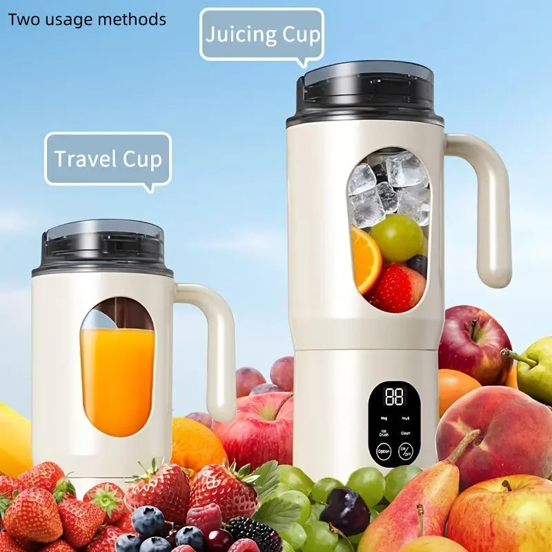 580ML Portable USB Rechargeable Juicer with LED Display, 22000 RPM Handheld Blender, Self-Cleaning, BPA-Free, Perfect for Smoothies and Juices with Ice Crushing Capability
