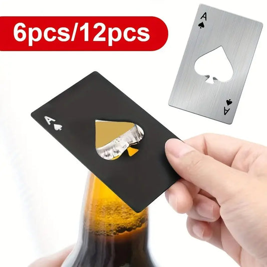 Ace of Spades Stainless Steel Bottle Opener Set - Available in 6 or 12 Pieces | Durable, Compact, and Portable | Ideal for Travel, Camping, Events, and Everyday Use | Perfect for Group Activities and Gifting
