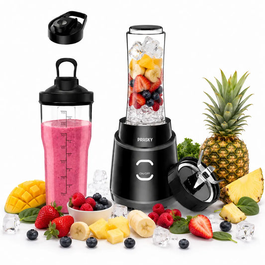 PRASKY 900W Personal Blender with Portable Cups - Perfect for Smoothies, Protein Shakes, Fresh Juices, Frozen Drinks, and Crushed Ice - BPA-Free for Home, Office, and Gym Use
