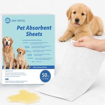 L&W BROS. Advanced Pet Absorbent Sheets - Quick-Drying Paper Towels for Efficient Dog Urine Stain and Odor Elimination