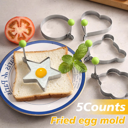 Set of 5 Non-Stick Stainless Steel Egg Ring Molds for Griddle Pan - Versatile Shapers for Pancakes and Eggs, Ideal for Cooking Multiple Shapes Simultaneously, Perfect for Family Breakfasts