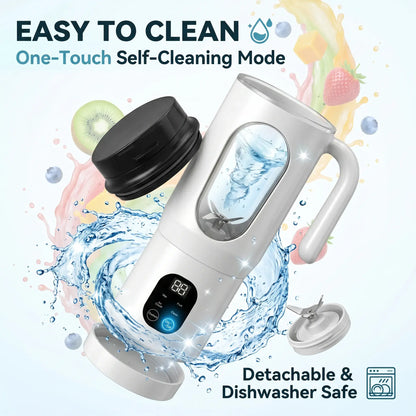 580ML Portable USB Rechargeable Juicer with LED Display, 22000 RPM Handheld Blender, Self-Cleaning, BPA-Free, Perfect for Smoothies and Juices with Ice Crushing Capability